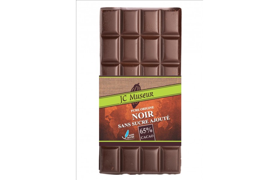 Tablette chocolat noir sans sucre ajouté 65% cacao - Chocolaterie JC Museur